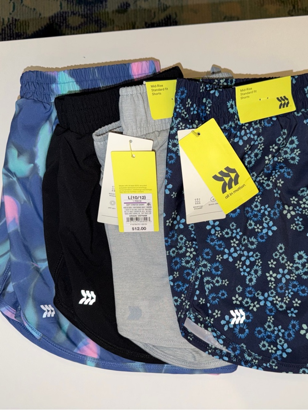 All In Motion Girls Athletic Shorts Lot Size L (10/12) 4 Pair Bundle NWT + EUC